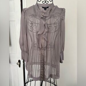 Banana Republic Sheer Ruffle Blouse - Gray